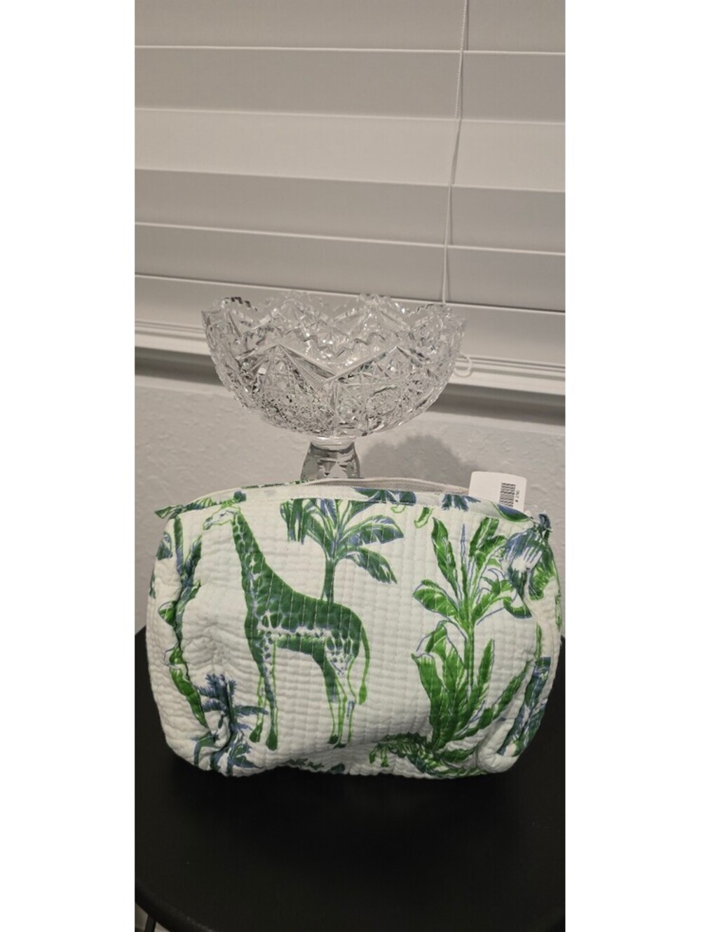 Quilted Cosmetic Bag with Green Giraffe and Leaf Print